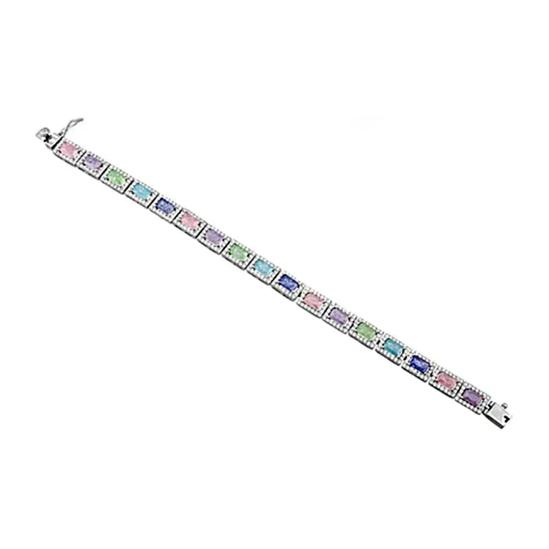 Pulsera plata Ley 925m. rodiada rectángulos colores [AA4203]
