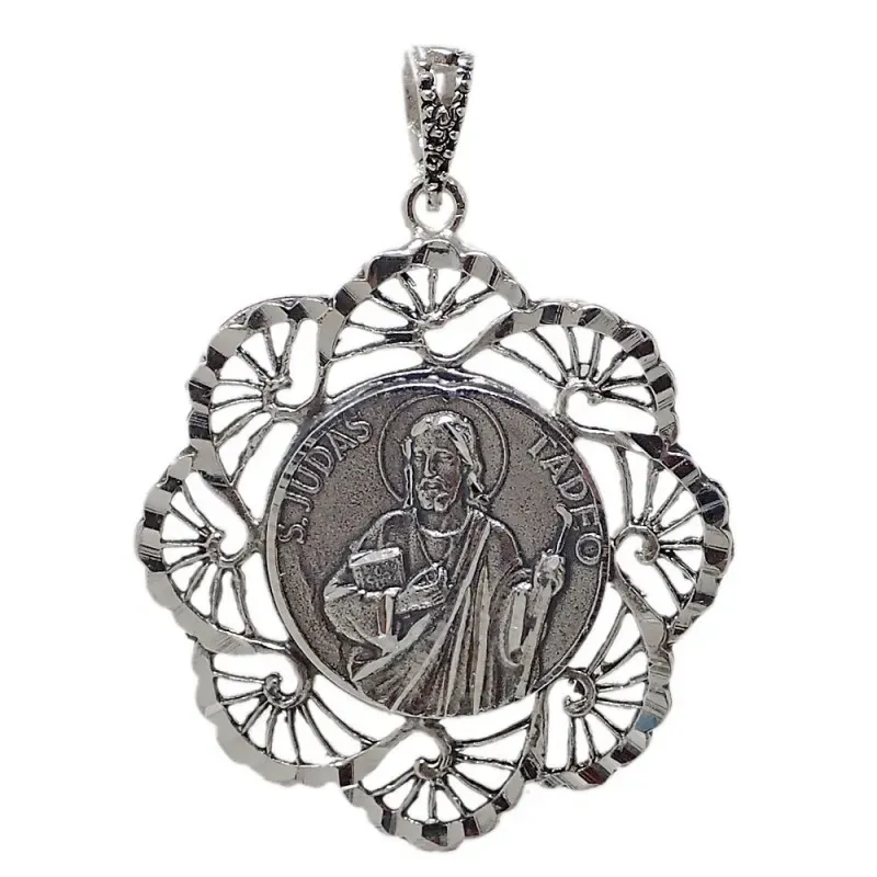 Medalla plata ley 925m San Judas Tadeo 34mm. cerco flecos [AA9814]