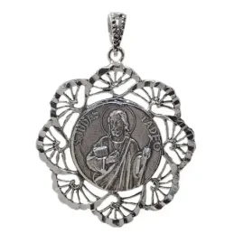 Medalla plata ley 925m San Judas Tadeo 34mm. cerco flecos [AA9814]
