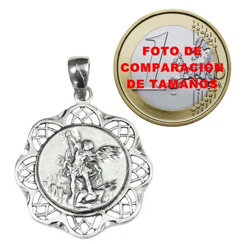 Medalla colgante plata ley 925m San Miguel cerco calado [AB3479]
