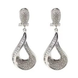Pendientes plata Ley 925m largos novia circonitas baguet  [AB6486]