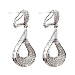 Pendientes plata Ley 925m largos novia circonitas baguet  [AB6486]