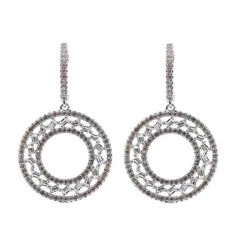 Pendientes plata Ley 925m largos circonitas baguet [AB6487]