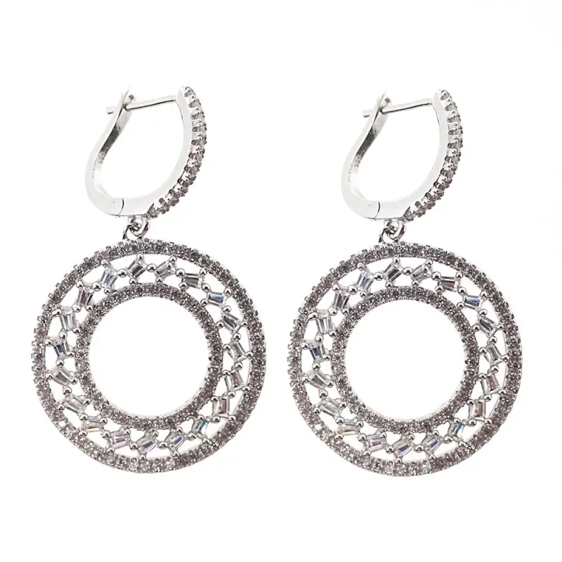 Pendientes plata Ley 925m largos circonitas baguet [AB6487]
