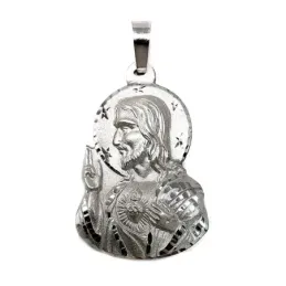 Colgante plata Ley 925m silueta 40mm. imagen Sagrado Corazón relieve