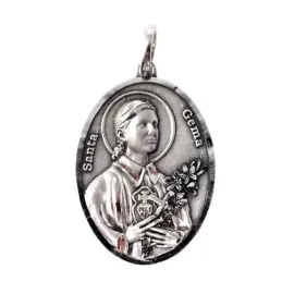 Santa Gema medalla plata Ley 925m colgante 35 mm. ovalada maciza deta