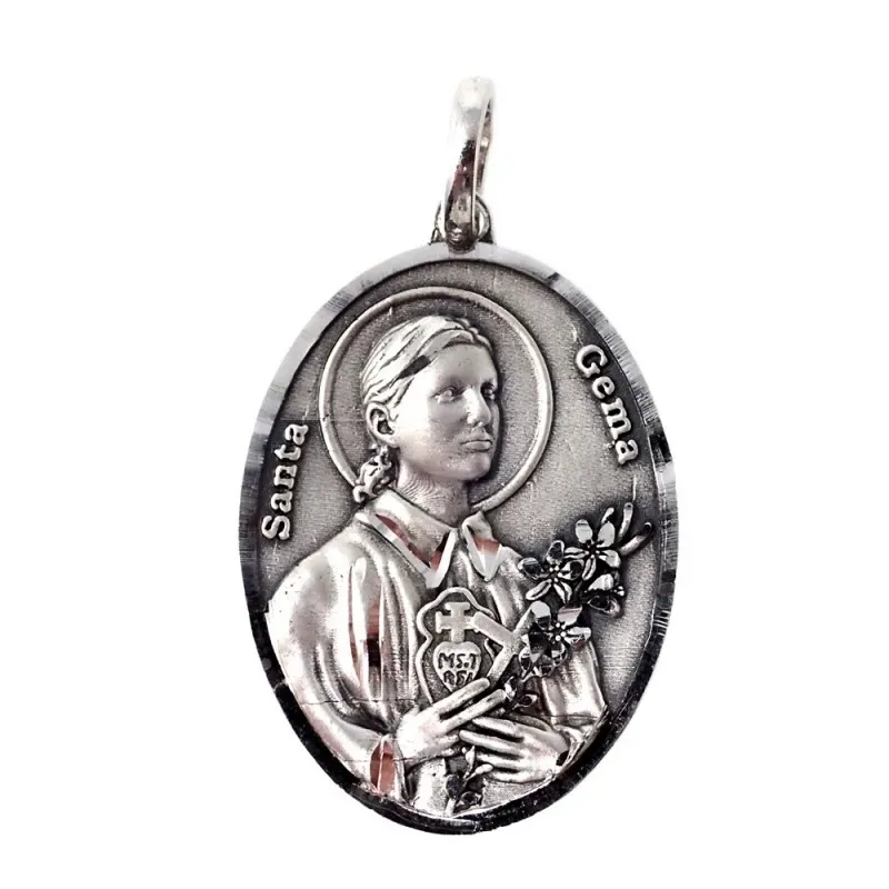 Santa Gema medalla plata Ley 925m colgante 35 mm. ovalada maciza deta