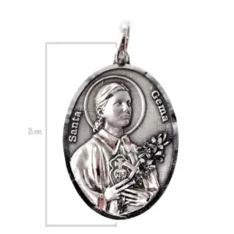 Santa Gema medalla plata Ley 925m colgante 35 mm. ovalada maciza deta