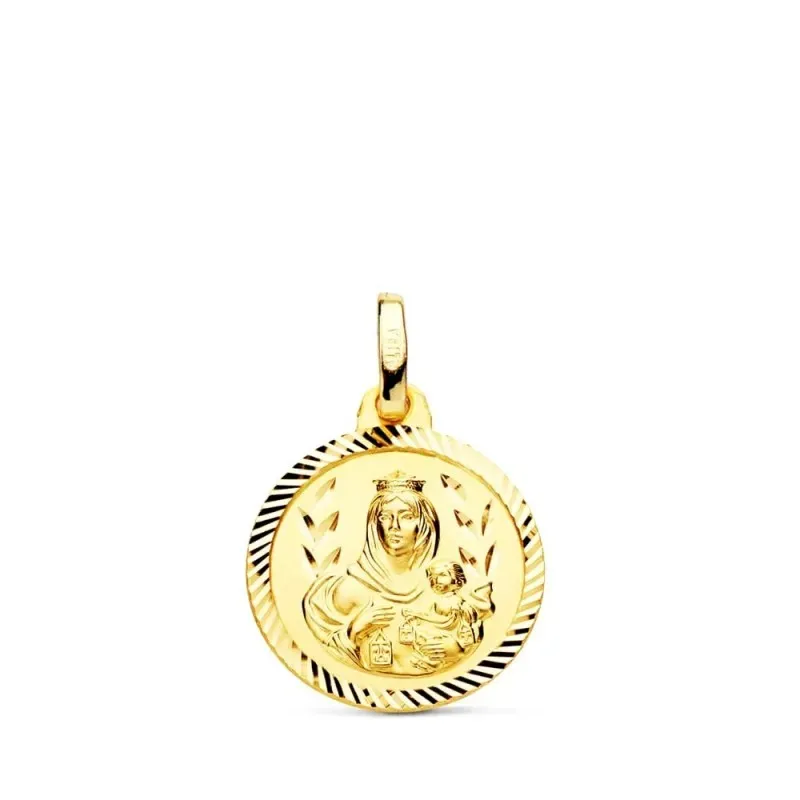 Virgen del Carmen Medalla en Oro 9k de 16 mm. con borde tallado helic