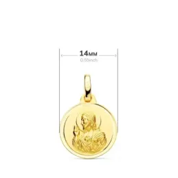 Escapulario Virgen del Carmen Corazón de Jesús Medalla 9k de 14 mm. b
