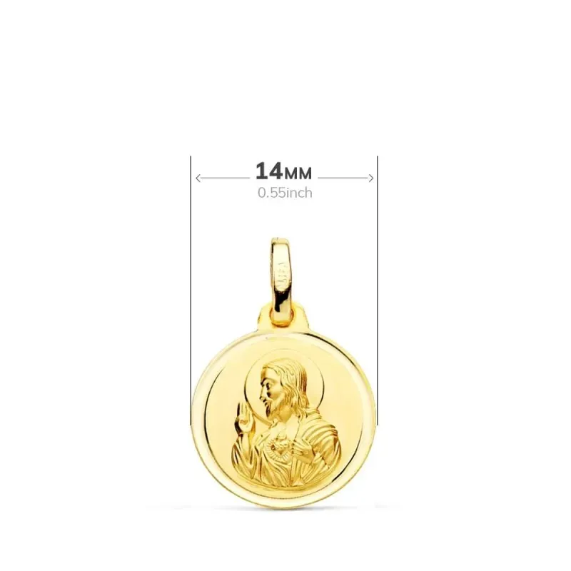 Escapulario Virgen del Carmen Corazón de Jesús Medalla 9k de 14 mm. b