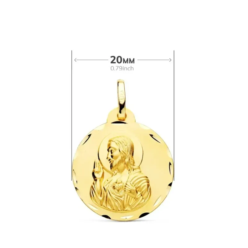 Escapulario Virgen del Carmen Corazón de Jesús 9k de 20 mm. con borde
