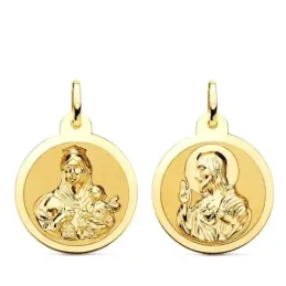 Escapulario Virgen del Carmen Corazón de Jesús Medalla en Oro 9k de 2
