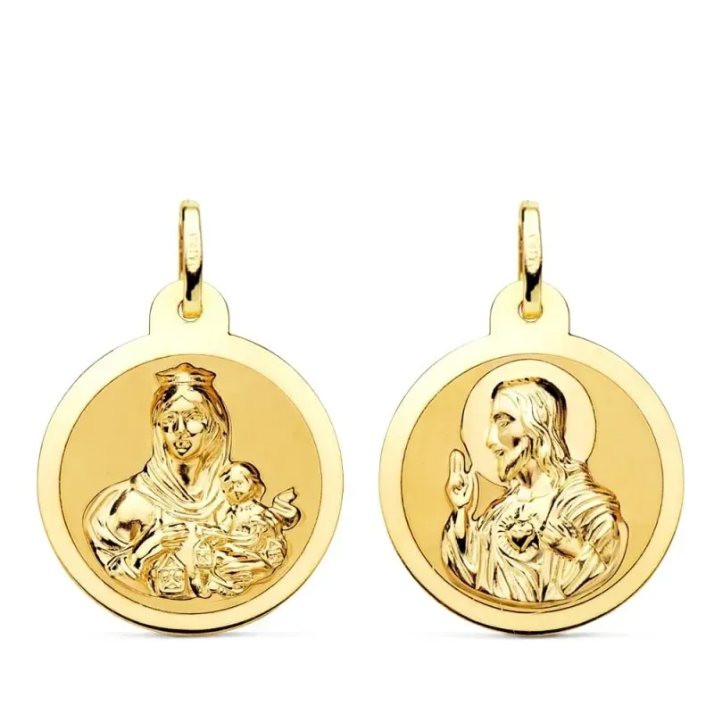 Escapulario Virgen del Carmen Corazón de Jesús Medalla en Oro 9k de 2