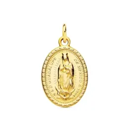 Virgen de Guadalupe Medalla en Oro de 9k ovalada de 18 mm. matizada
