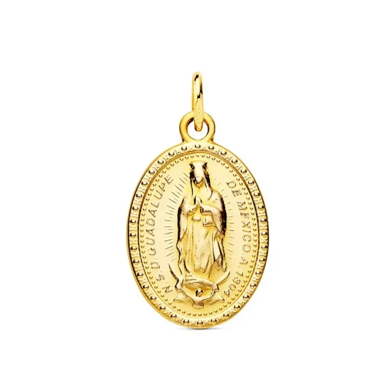 Virgen de Guadalupe Medalla en Oro de 9k ovalada de 18 mm. matizada