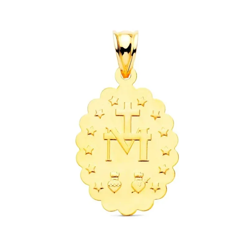 Virgen Milagrosa Medalla Oro 9k ovalada de 28 mm. detalle trasera