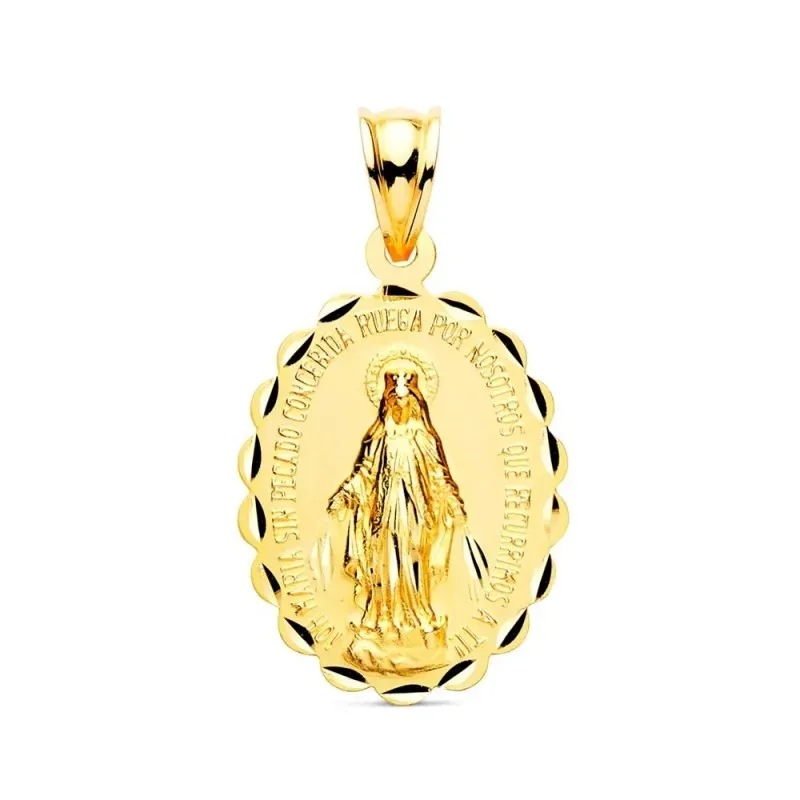 Virgen Milagrosa Medalla Oro 9k ovalada de 28 mm. detalle trasera