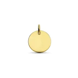 Colgante Disco Chapa en Oro 9k liso de 12 mm.. Grabación incluida en