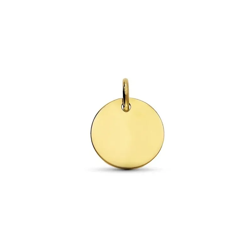 Colgante Disco Chapa en Oro 9k liso de 12 mm.. Grabación incluida en