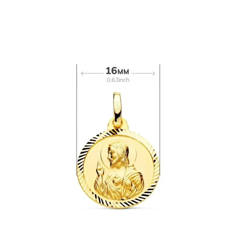Escapulario Virgen del Carmen Corazón de Jesús Medalla en Oro 9k de 1