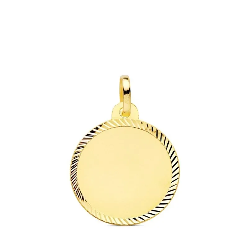 Colgante Chapa Disco en Oro 9k de 18 mm. borde hélice