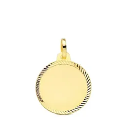 Colgante Chapa Disco en Oro 9k de 18 mm. borde hélice. Grabación incl