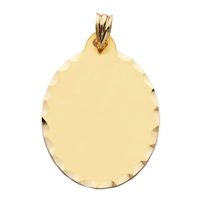 Colgante Chapa Ovalada en Oro 9k de 34 mm. matizada borde tallado