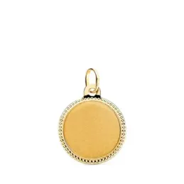 Colgante Chapa Disco en Oro 9k de 16 mm. matizado con detalles en el