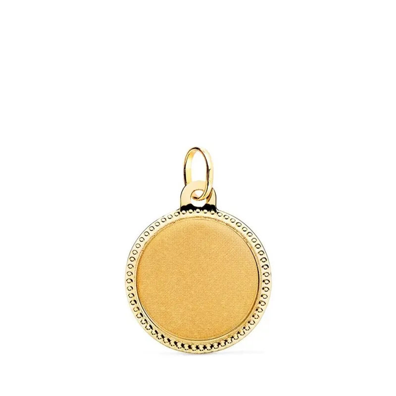 Colgante Chapa Disco en Oro 9k de 16 mm. matizado con detalles en el