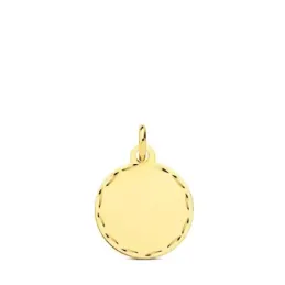 Colgante Disco en Oro 9k de 18 mm. matizado con borde tallado. Grabac