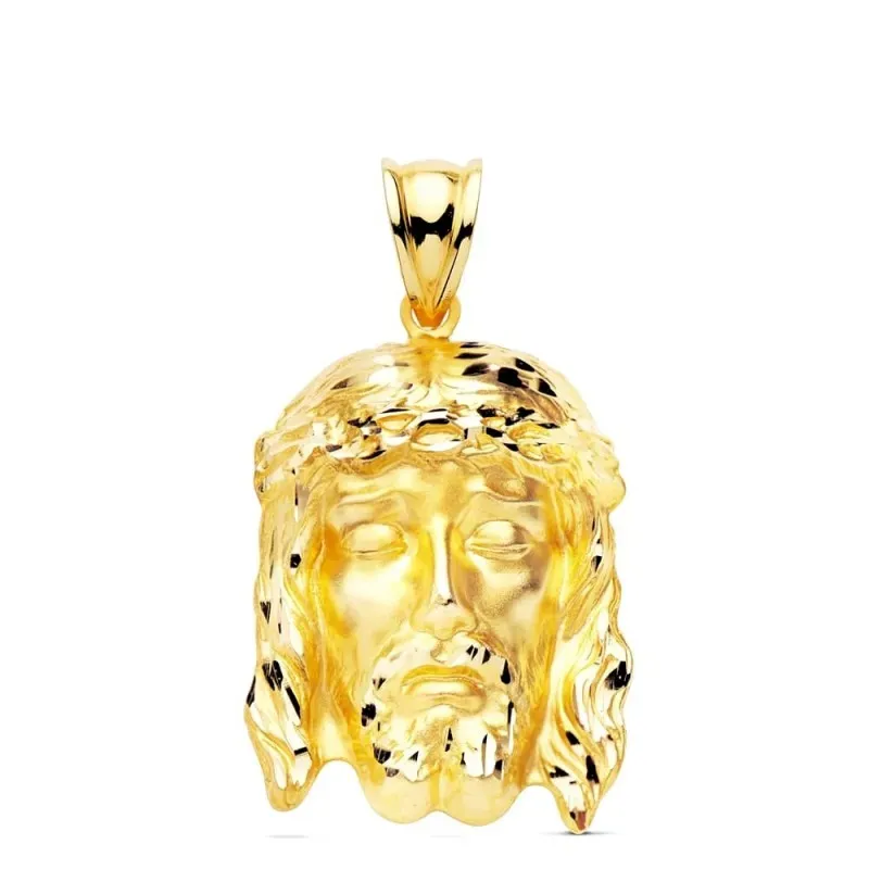 Cabeza Cristo de la Buena Muerte Colgante en Oro 9k de 27 mm. hueco t