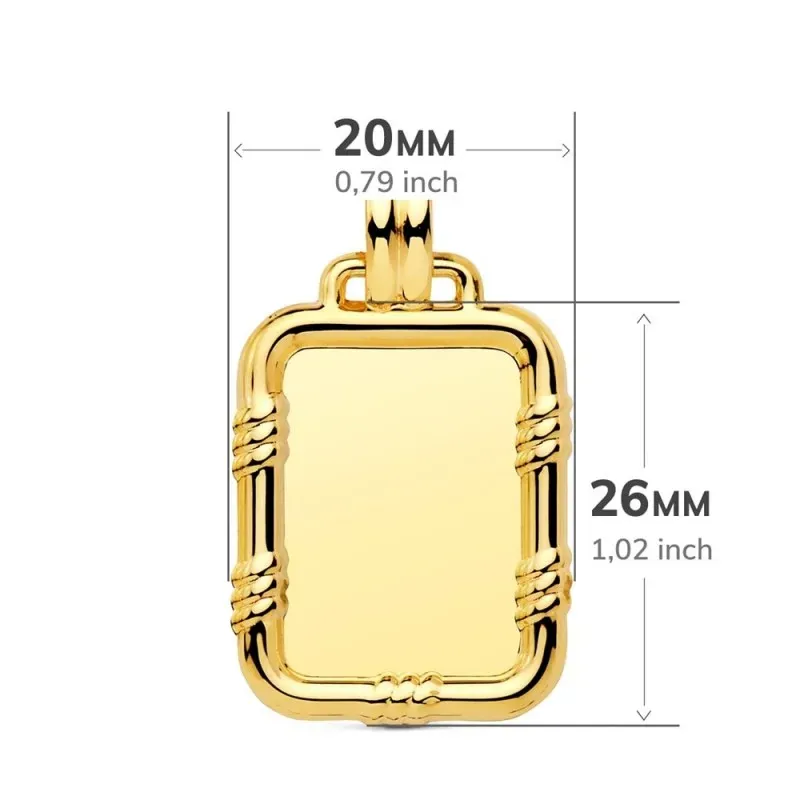 Chapa Colgante en Oro de 9k con 30 mm. y detalles en el borde. Grabac