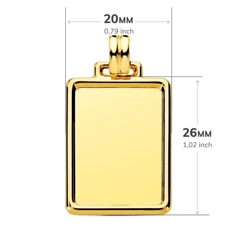 Placa Chapa Colgante en Oro de 9k con 29 mm. en brillo con borde en r