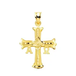 Cruz de Covadonga Colgante en Oro de 9k con 33 mm. detalle Alpha y Om