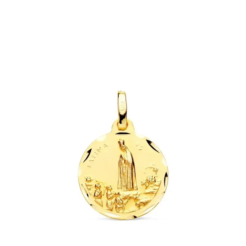 Virgen de Fátima Medalla en Oro 9k de 16 mm. tallada en el borde