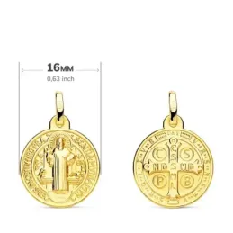 San Benito Medalla en Oro 9k de 16 mm. trasera cruz
