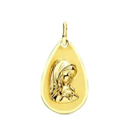 Virgen Niña Medalla en Oro de 9k para Primera Comunión de 19 mm. con
