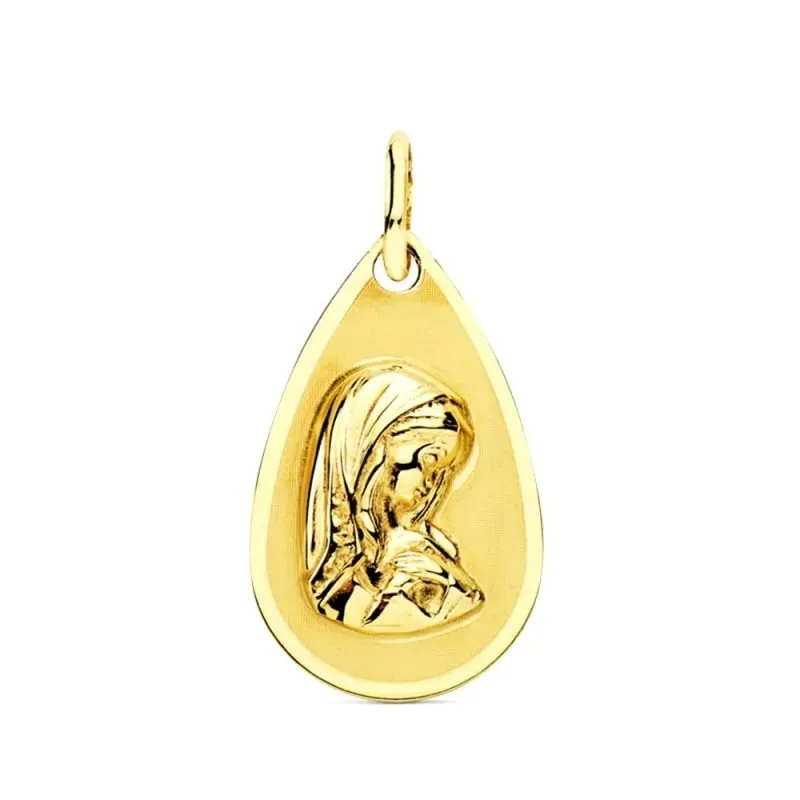 Virgen Niña Medalla en Oro de 9k para Primera Comunión de 19 mm.. Gra
