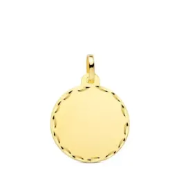 Chapa Disco Colgante en Oro 9k de 18 mm. matizado y tallado en el bor