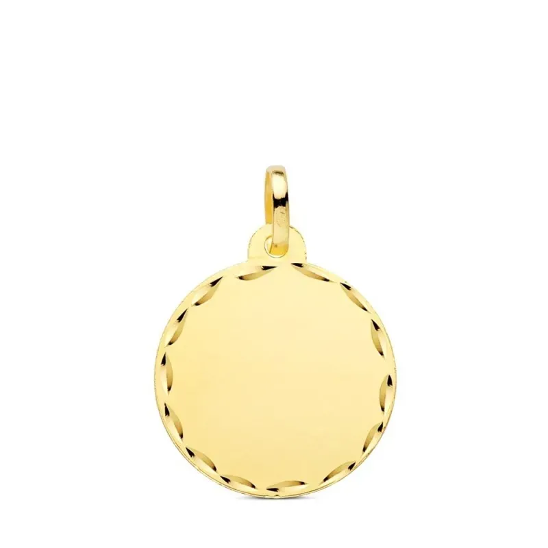 Chapa Disco Colgante en Oro 9k de 18 mm. matizado y tallado borde. Gr