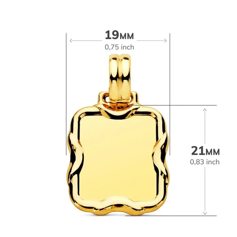 Chapa Colgante en Oro 9k de 23 mm. rectangular borde relieve brillo.