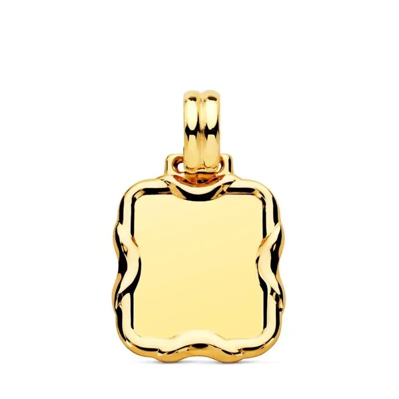 Chapa Colgante en Oro 9k de 23 mm. rectangular borde relieve brillo.
