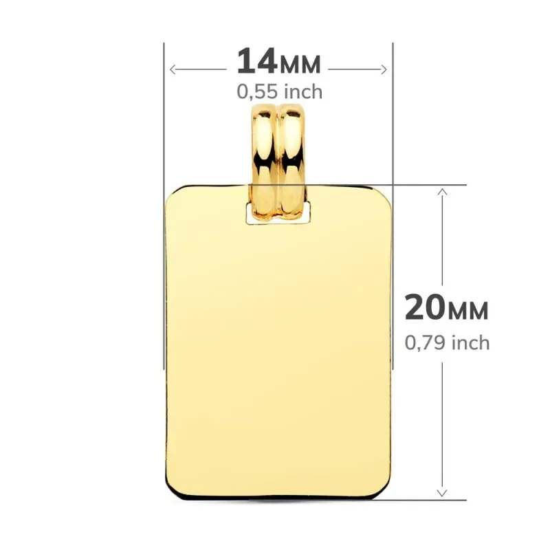 Chapa Colgante en Oro 9k rectangular de 20 mm. lisa