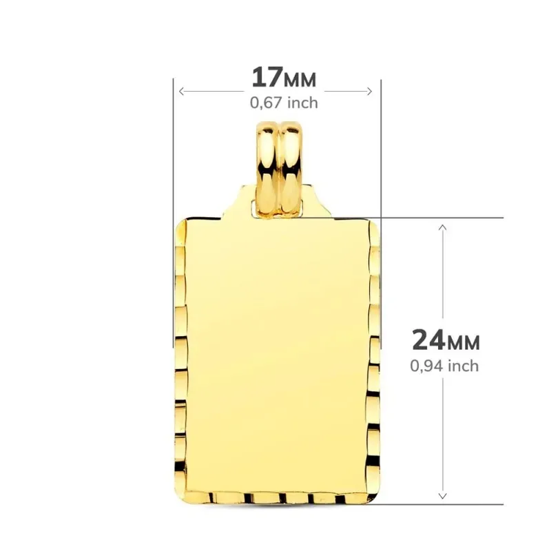 Colgante Chapa Oro de 9k rectangular de 24 mm. acabada en brillo tall
