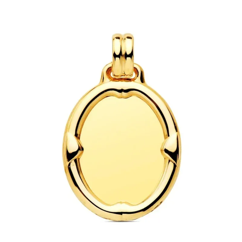 Colgante Chapa en Oro 9k de 26 mm. ovalada borde relieve
