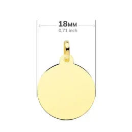 Disco Colgante Chapa en Oro de 9k liso de 18 mm. en brillo