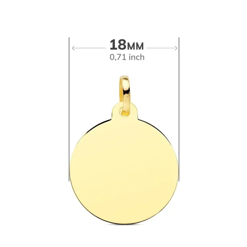 Disco Colgante Chapa en Oro de 9k liso de 18 mm. en brillo