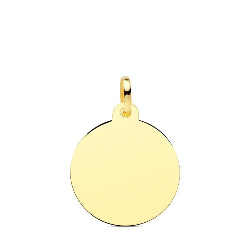 Disco Colgante Chapa en Oro de 9k liso de 18 mm. en brillo. Grabación