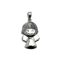 Colgante plata ley 925m 30mm. angel flor liso oxidado [AA7656]